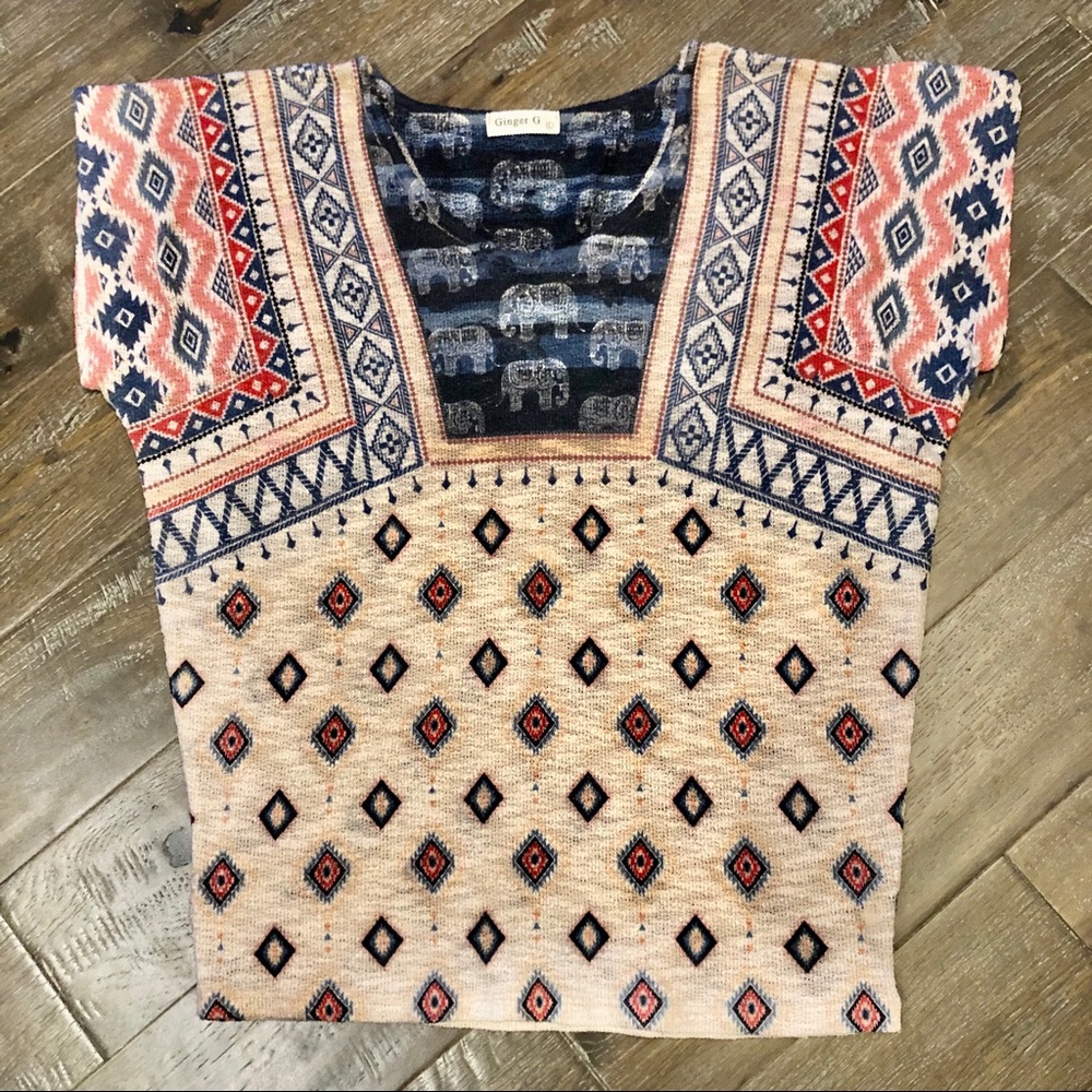 Ginger G Boho Tribal Print Lightweight Sweater LG